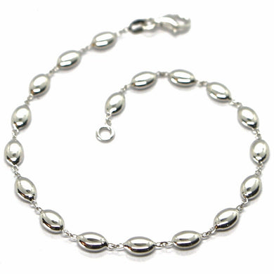 SOLID 18K WHITE GOLD BRACELET, RICE BEANS, OVALS 4mm, SHINY, length 7.7
