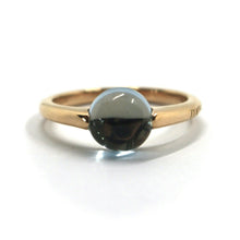 Load image into Gallery viewer, SOLID 18K ROSE GOLD RING WITH CENTRAL 8mm CABOCHON BLUE TOPAZ, ITALY MADE.
