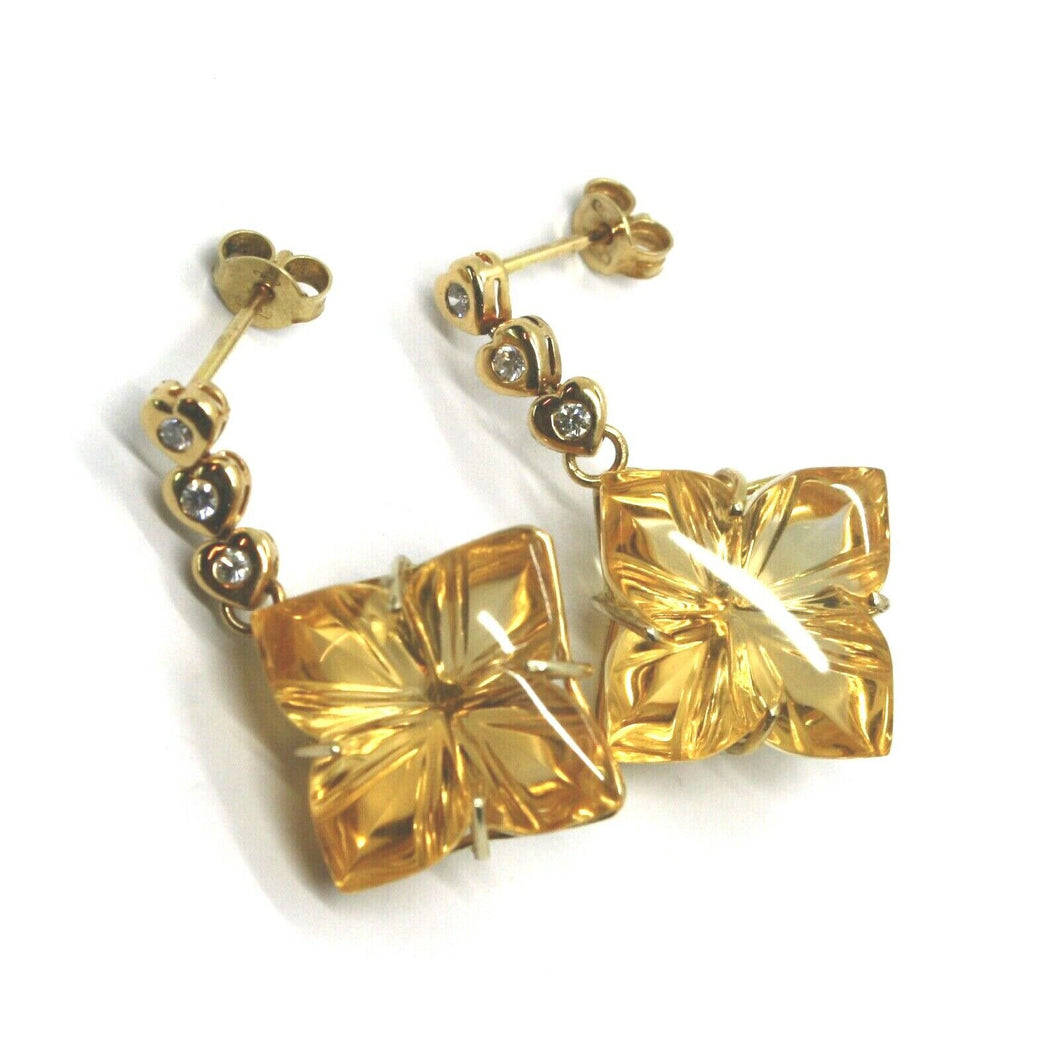 18k yellow gold pendant earrings diamond heart, big flower cut citrine 31 carats