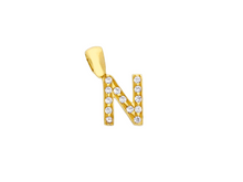 Load image into Gallery viewer, 18K YELLOW GOLD SMALL 10mm 0.4&quot; PENDANT CHARM INITIAL LETTER N &amp; CUBIC ZIRCONIA.
