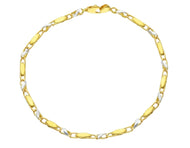 18K YELLOW WHITE GOLD BRACELET ALTERNATE 2mm ROUNDED OVAL TUBE LINKS, 7.5