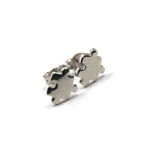 Load image into Gallery viewer, SOLID 18K WHITE GOLD EARRINGS, SMALL 7x9mm PUZZLE PIECES, FLAT, MADE IN ITALY.
