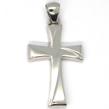 Load image into Gallery viewer, 18k white gold square ondulate cross big 4 cm, 1.6 inches, brigth, made in Italy.
