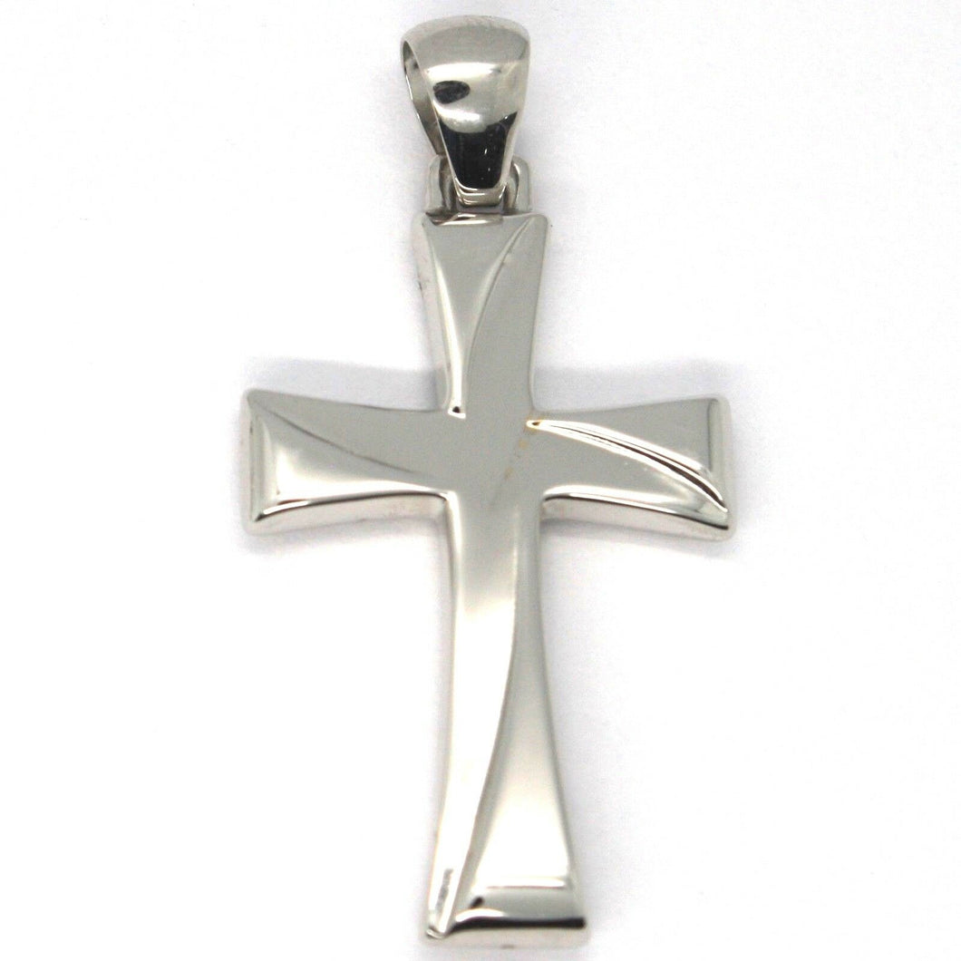 18k white gold square ondulate cross big 4 cm, 1.6 inches, brigth, made in Italy.