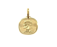 18K YELLOW GOLD PENDANT SQUARE MEDAL JESUS FACE 16mm ENGRAVABLE.