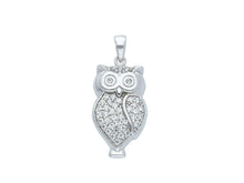 Load image into Gallery viewer, 18K WHITE GOLD 18mm 0.7&quot; ROUNDED OWL PENDANT WITH ZIRCONIA, CHARM.
