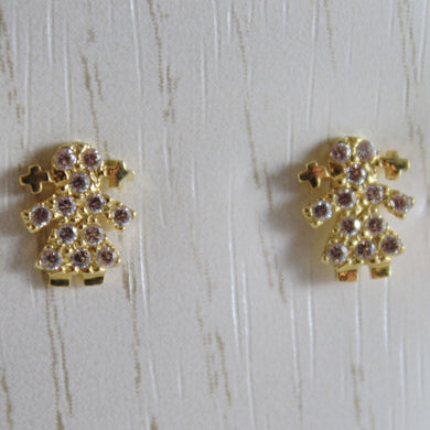 18k yellow gold earrings with mini girl girls & zirconia.
