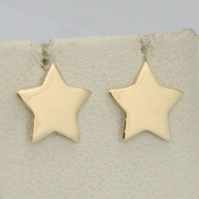 SOLID 18K YELLOW GOLD EARRINGS FLAT STAR, SHINY, SMOOTH, 10 MM, MADE IN ITALY.