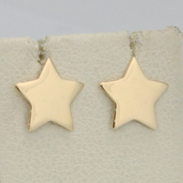 SOLID 18K YELLOW GOLD EARRINGS FLAT STAR, SHINY, SMOOTH, 10 MM, MADE IN ITALY