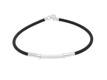 Charger l&#39;image dans la galerie, 18K WHITE GOLD BRACELET 3mm ROUND TUBE SMOOTH SATIN PLATE &amp; BLACK RUBBER, 8.3&quot;.
