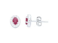 18K WHITE GOLD EARRINGS OVAL 0.61ct RUBIES & DIAMONDS FRAME, 0.8mm LENGTH.