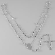 18k white gold rosary necklace miraculous Mary medal & Jesus cross Italy made.
