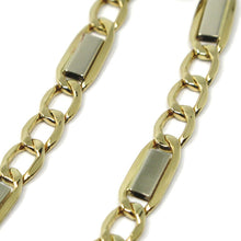 Load image into Gallery viewer, 18K YELLOW WHITE GOLD BRACELET GOURMETTE FLAT PLATES SQUARE LINKS 4mm, 20cm.
