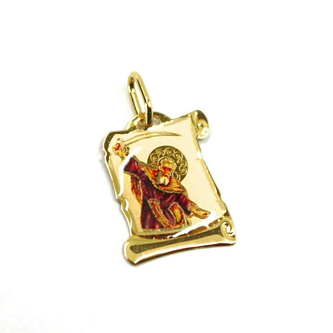 SOLID 18K YELLOW GOLD MEDAL, 17x12 mm, SAINT ELIA ELIAS, ENAMEL, PARCHMENT.