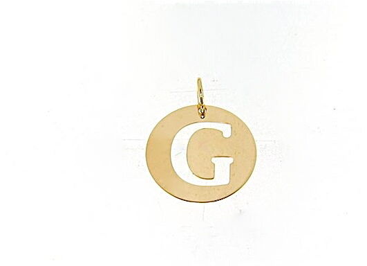 18K YELLOW GOLD LUSTER ROUND MEDAL WITH LETTER G MADE IN ITALY DIAMETER 0.5 IN.