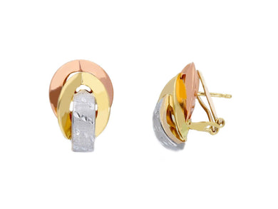 18K YELLOW WHITE ROSE GOLD PENDANT 15mm EARRINGS ALTERNATE WORKED CURVED OVALS.