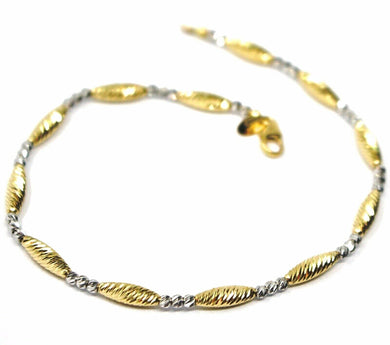 18K YELLOW WHITE GOLD BRACELET, ALTERNATE DIAMOND CUT BALLS & OVALS, SPHERE.