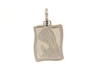 18K WHITE GOLD SQUARE MEDAL VIRGIN MARY MADONNA 18mm ENGRAVABLE MADE IN ITALY.