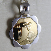 Load image into Gallery viewer, 18K YELLOW WHITE GOLD FLOWER MEDAL PENDANT REMEMBRANCE OF BAPTISM MADE IN ITALY.
