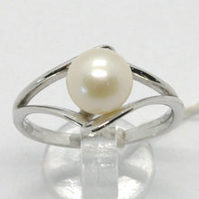 Load image into Gallery viewer, solid 18k white gold band pearl ring ondulate wave, eye, solitaire made in Italy
