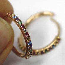 Load image into Gallery viewer, 18k rose gold hoops earrings, cubic zirconia multi color, 20mm, 0.8 inches
