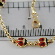 Load image into Gallery viewer, 18k yellow gold girl bracelet 7.10 glazed ladybird ladybug enamel, made in Italy.
