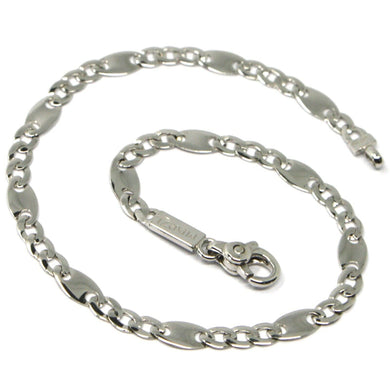 18k white gold bracelet, alternate flat gourmette & oval links, made in Italy.