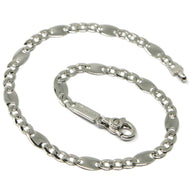 18k white gold bracelet, alternate flat gourmette & oval links, made in Italy.