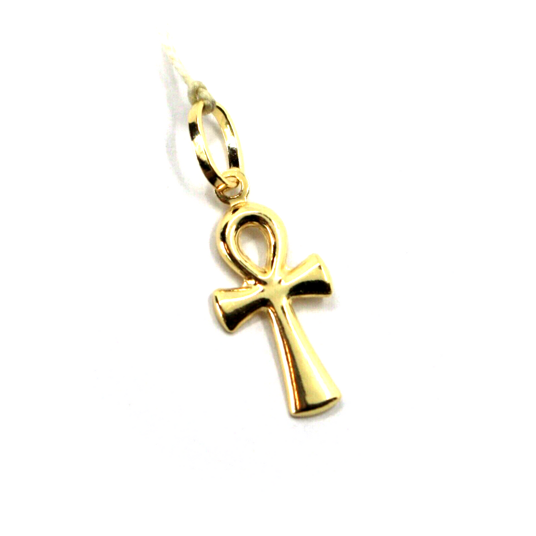 18K YELLOW GOLD, SMALL 17mm ANKH ROUNDED CROSS OF LIFE PENDANT, EXCAVATED BACK.