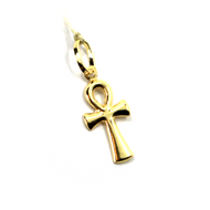 18K YELLOW GOLD, SMALL 17mm ANKH ROUNDED CROSS OF LIFE PENDANT, EXCAVATED BACK.