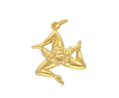 18k yellow gold pendant, rounded Trinacria, length 25mm, two faces made in Italy.