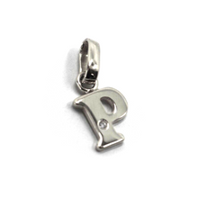 Charger l&#39;image dans la galerie, 18k white gold pendant charm small initial letter P, 10mm, 0.4&quot;, with diamond.
