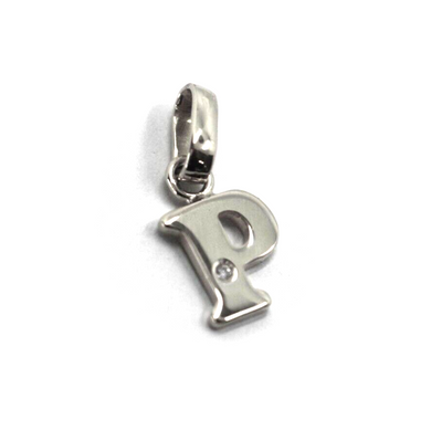 18k white gold pendant charm small initial letter P, 10mm, 0.4