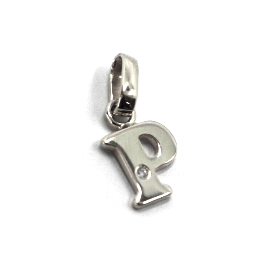 18k white gold pendant charm small initial letter P, 10mm, 0.4