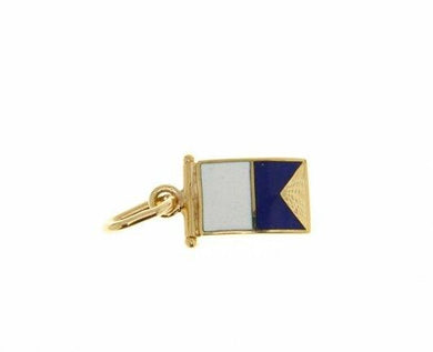 18k yellow gold nautical glazed flag letter a pendant charm medal enamel Italy.