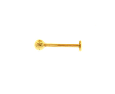18K YELLOW GOLD PIERCING LABRET WITH 4mm BALLS, SPHERE, MADE IN ITALY.