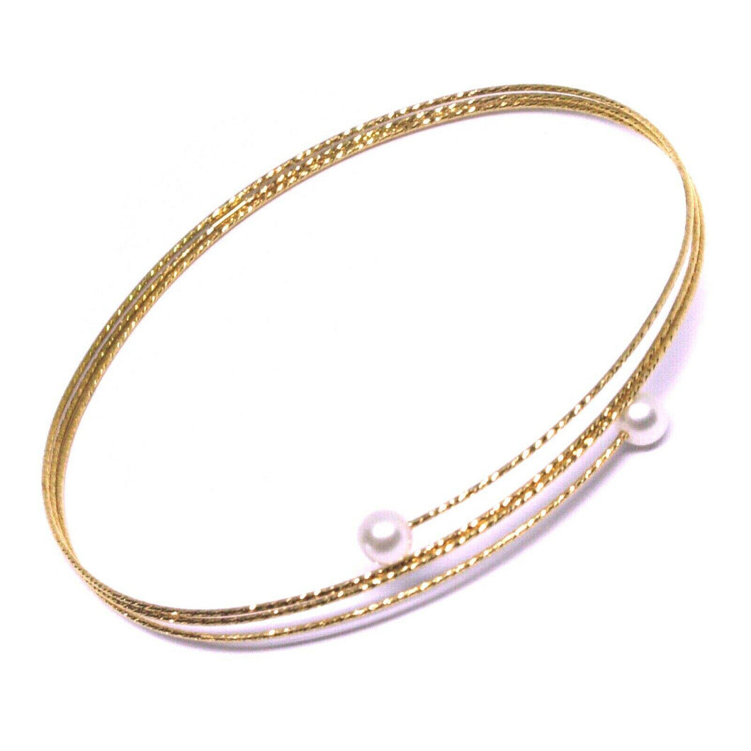 18k rose gold magicwire bangle bracelet, elastic worked multi wires pink pearls.