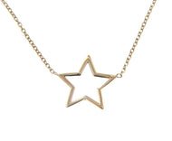 18k white gold necklace 16mm central star, rolo oval 1mm chain 42cm 16.5