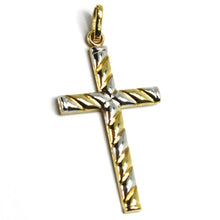 Load image into Gallery viewer, 18K YELLOW WHITE GOLD CROSS PENDANT 30mm, 1.18 inches, ROUNDED ALTERNATE STRIPED
