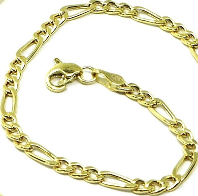 9K GOLD BRACELET FIGARO GOURMETTE ALTERNATE 3+1 FLAT LINKS 3mm, 19cm, 7.5 INCHES.