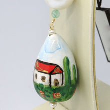 Load image into Gallery viewer, 18K YELLOW GOLD PENDANT AVENTURINE &amp; CERAMIC HOME HOUSE HAND PAINTED IN ITALY
