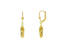 Load image into Gallery viewer, 18k yellow gold pendant 34mm leverback earrings ondulate smooth twisted ovals.
