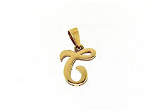 Load image into Gallery viewer, 18K YELLOW GOLD LUSTER PENDANT WITH INITIAL T LETTER T MADE IN ITALY 0.71 INCHES
