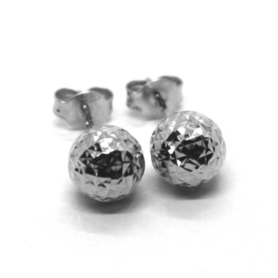 18k white gold earrings diamond cut worked faceted balls spheres 8mm.