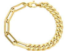 Load image into Gallery viewer, 18K YELLOW GOLD 7mm BRACELET HALF SQUARED OVAL PAPER CLIP AND HALF CUBAN CURB.
