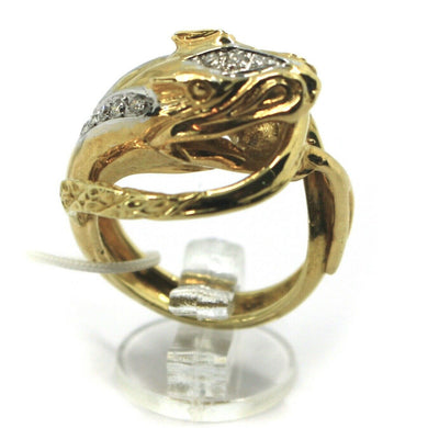 SOLID 18K YELLOW WHITE GOLD SNAKE BAND RING, FINELY WORKED WITH DIAMONDS.