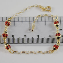 Load image into Gallery viewer, 18k yellow gold girl bracelet 6.70 glazed ladybird ladybug enamel, made in Italy.
