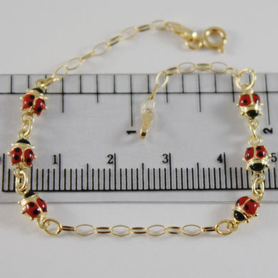 18k yellow gold girl bracelet 6.70 glazed ladybird ladybug enamel, made in Italy.