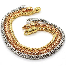 Load image into Gallery viewer, 3 18K ROSE YELLOW WHITE GOLD BRACELETS 7.3 INCHES, BASKET WEAVE, POPCORN 4 MM
