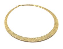 Load image into Gallery viewer, 18k gold multi-strand braided fabric effect choker necklace flat 5-12 mm wide.
